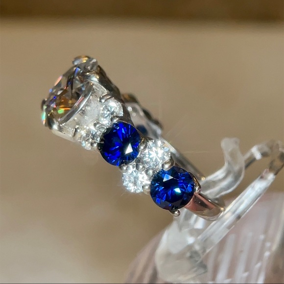 3ct+ Moissanite & Sapphire Ring - Picture 5 of 17